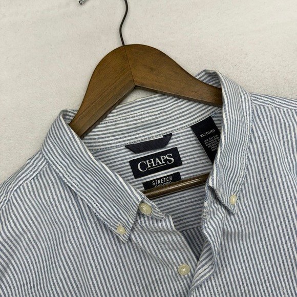 Chaps Other - Chaps Button Down Mens XL Blue Striped Stretch Oxford Casual Cotton Blend Ivy
